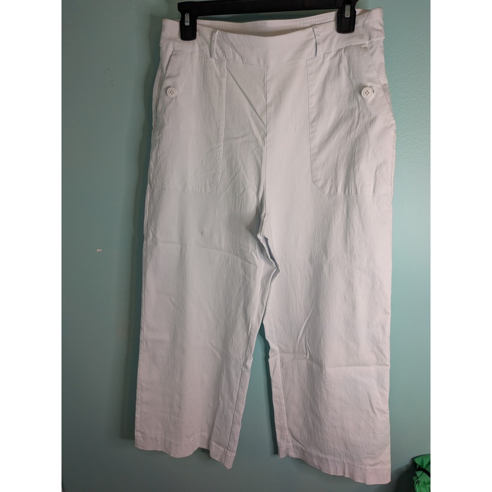 Zac & Rachel Womens White Wide Leg Crop Pants‎ Stretch High Rise Size 12